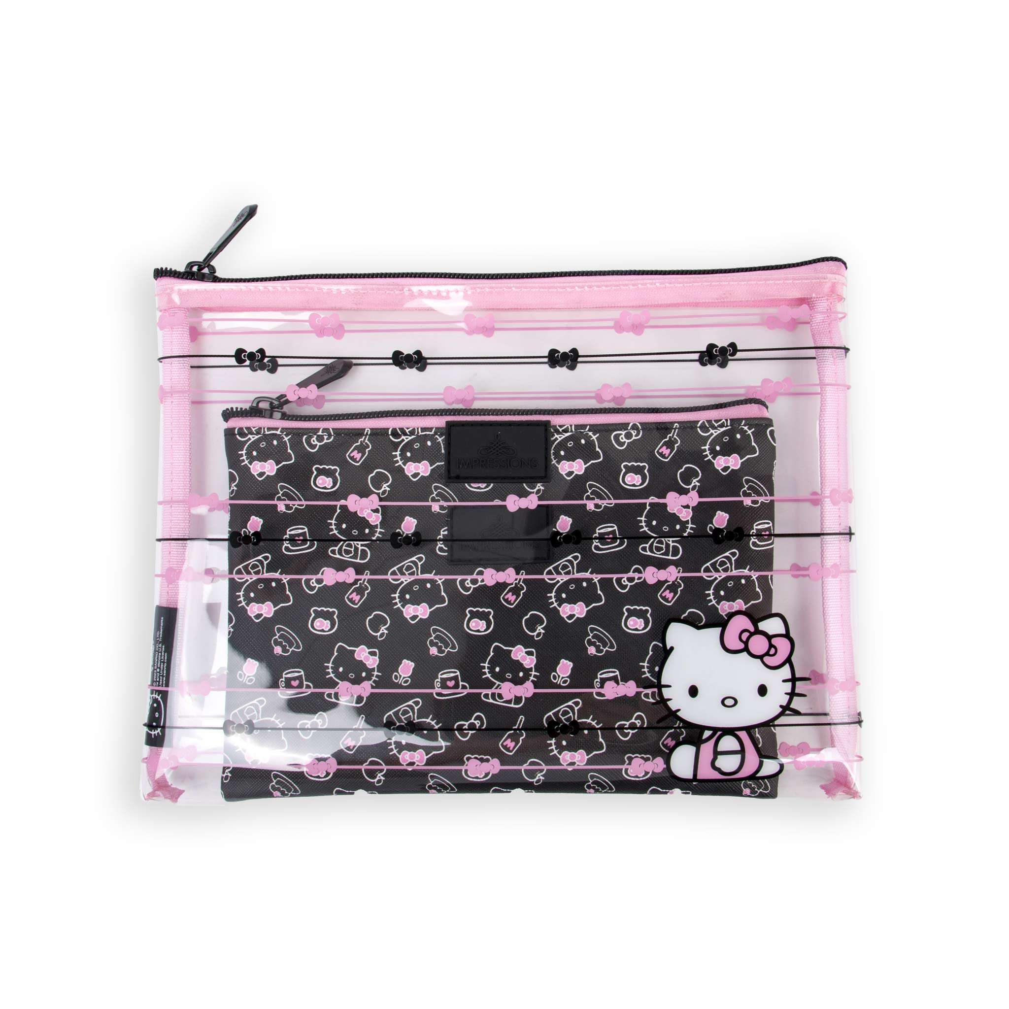 Impressions Vanity Hello Kitty Slim 2 Pcs Nested Cute Makeup Pouch Set, Water Resistant Zippered Travel Cosmetic Pouch Bags for Holding Makeup