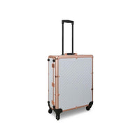SlayCase® Pro Vanity Travel Train Case with Stand in White & Rose Gold Studded