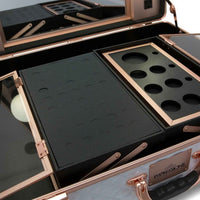 SlayCase® Pro Vanity Travel Train Case with Stand in White & Rose Gold Studded