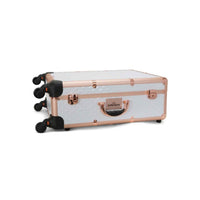 SlayCase® Pro Vanity Travel Train Case with Stand in White & Rose Gold Studded