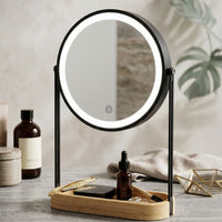 MirraLume Dual Sided LED Makeup Mirror w/ Bamboo Base