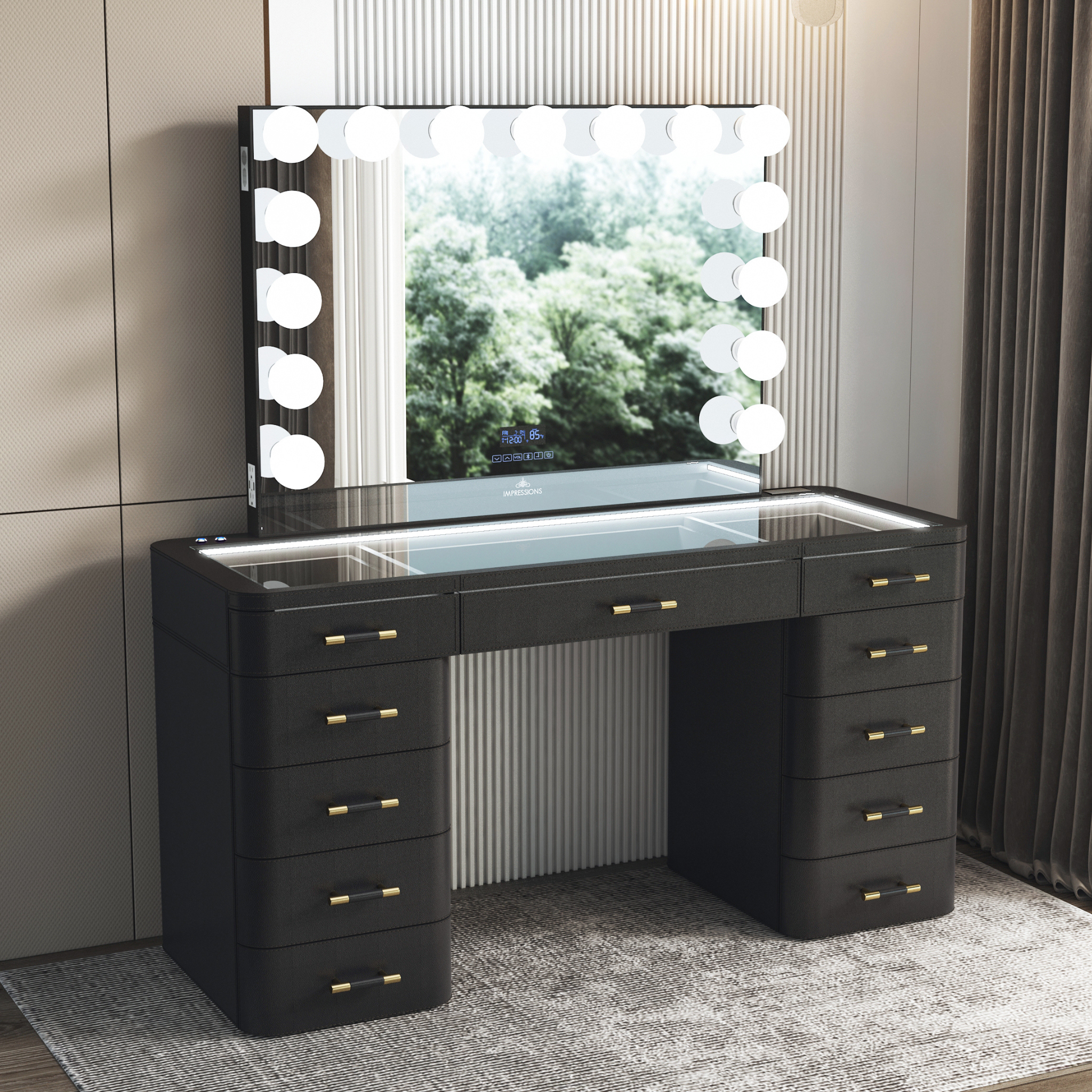 SlayStation Maison Faux Leather Premium Vanity Table w/ RGB Light + Vanity  Mirror Bundle  Impressions Vanity Co.