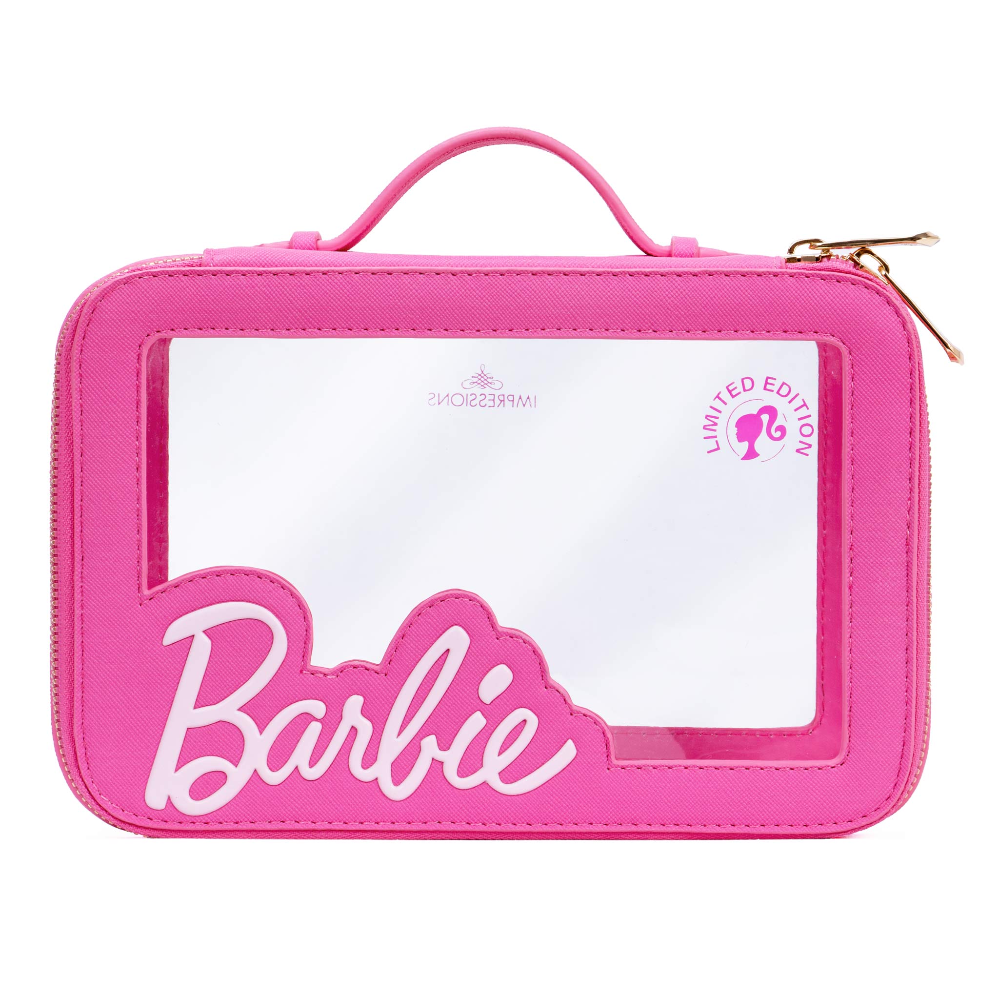 Barbie Travel Makeup Case for Girls Waterproof Vinyl Clear Cosmetic Bag Organizer with Golden Zipper Impressions Vanity · Company