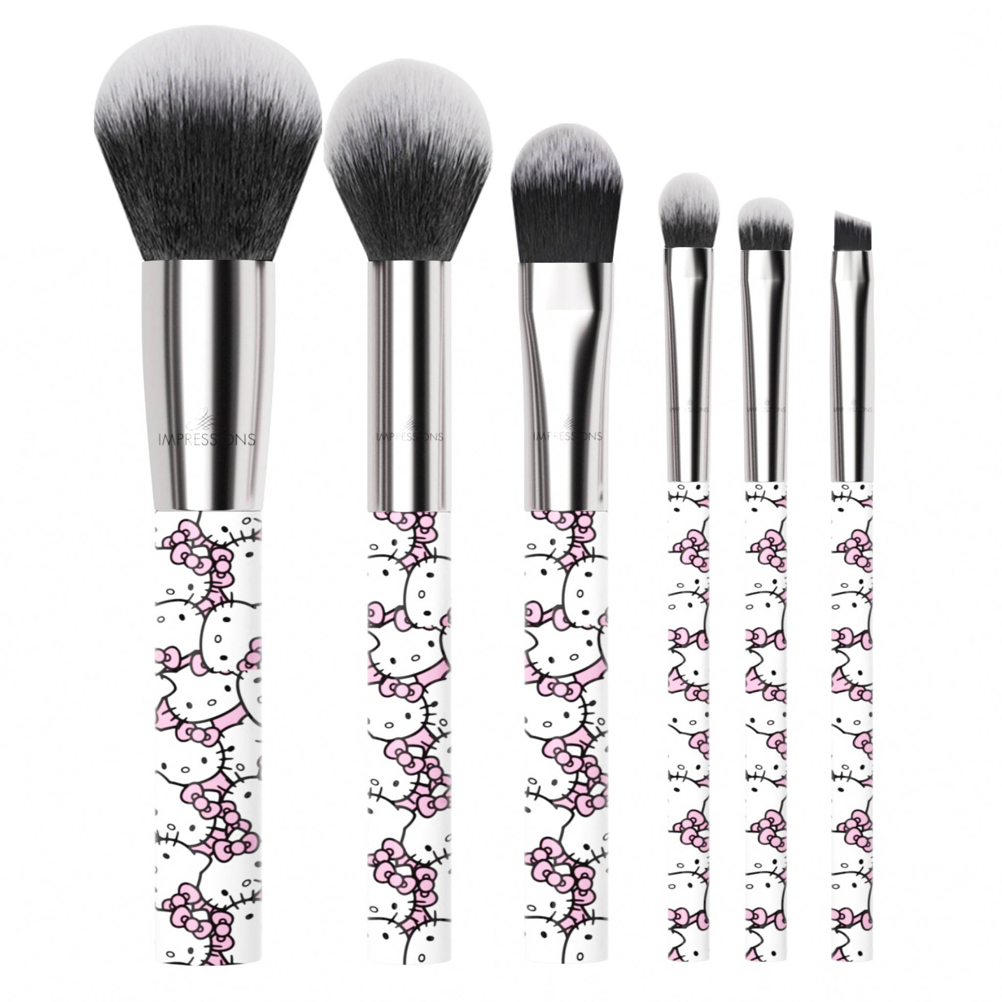 Impressions Vanity All Over Hello Kitty Print 6 Pcs Makeup Brush Set, Super Cute Soft Brushes for Foundation, Face Powder, Makeup Blending, Eye Shadow