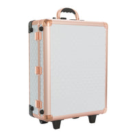 SlayCase® XLS Vanity Travel Train Case with Stand in White & Rose Gold Studded