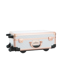 SlayCase® XLS Vanity Travel Train Case with Stand in White & Rose Gold Studded