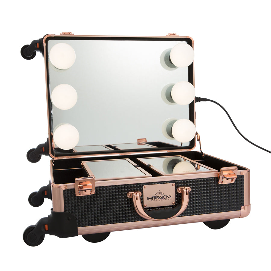 Slay Case 3.0 Vanity Travel Case with Lights and Mirror Cosmetic Organizer Box Impressions Vanity · Company Finish: Rose Gold Brushed