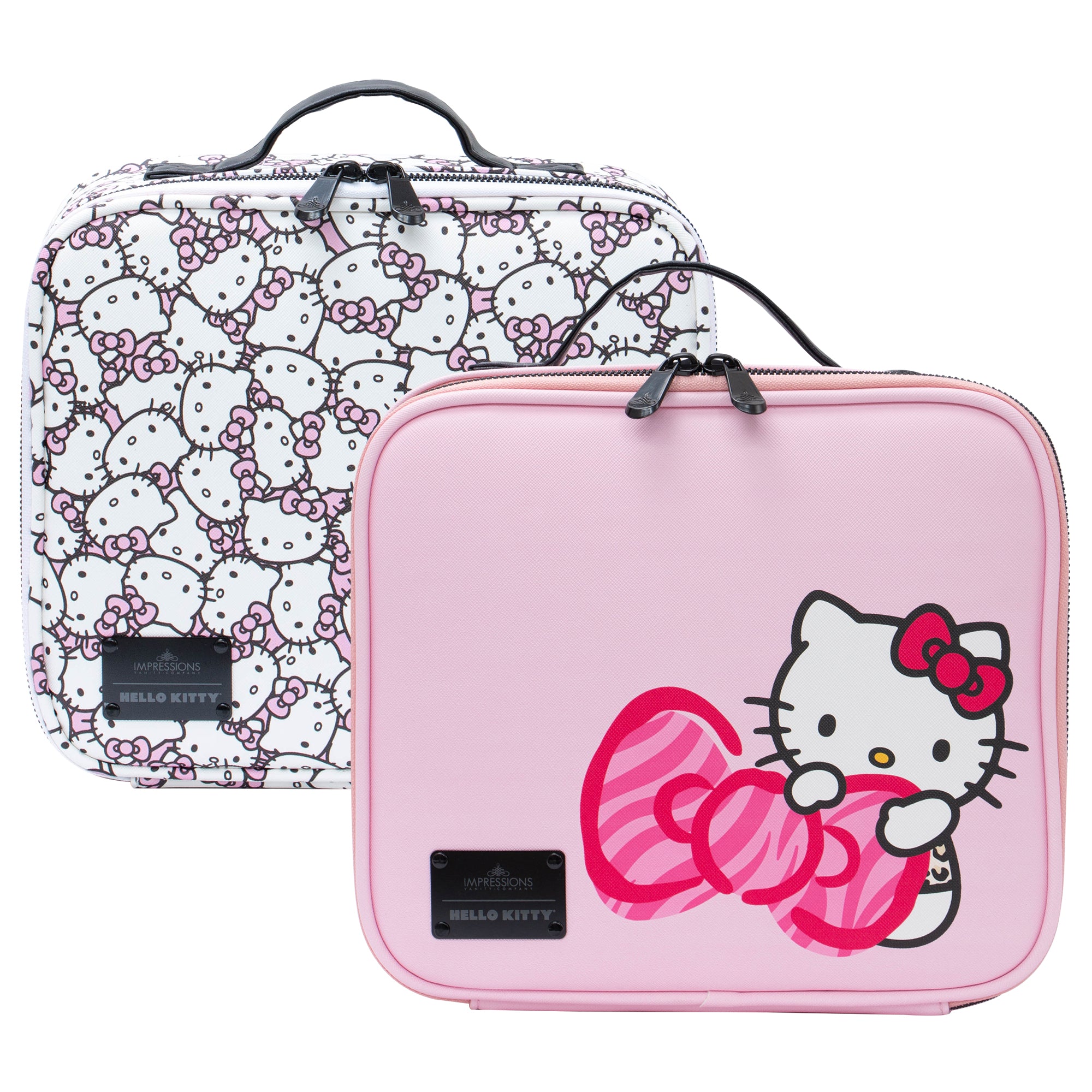 Impressions Vanity Hello Kitty Cosmetic Bag with Faux Leather, Travel Toiletry Bag with Inside Zipper Pockets, Waterproof Reusable Large Cosmetic