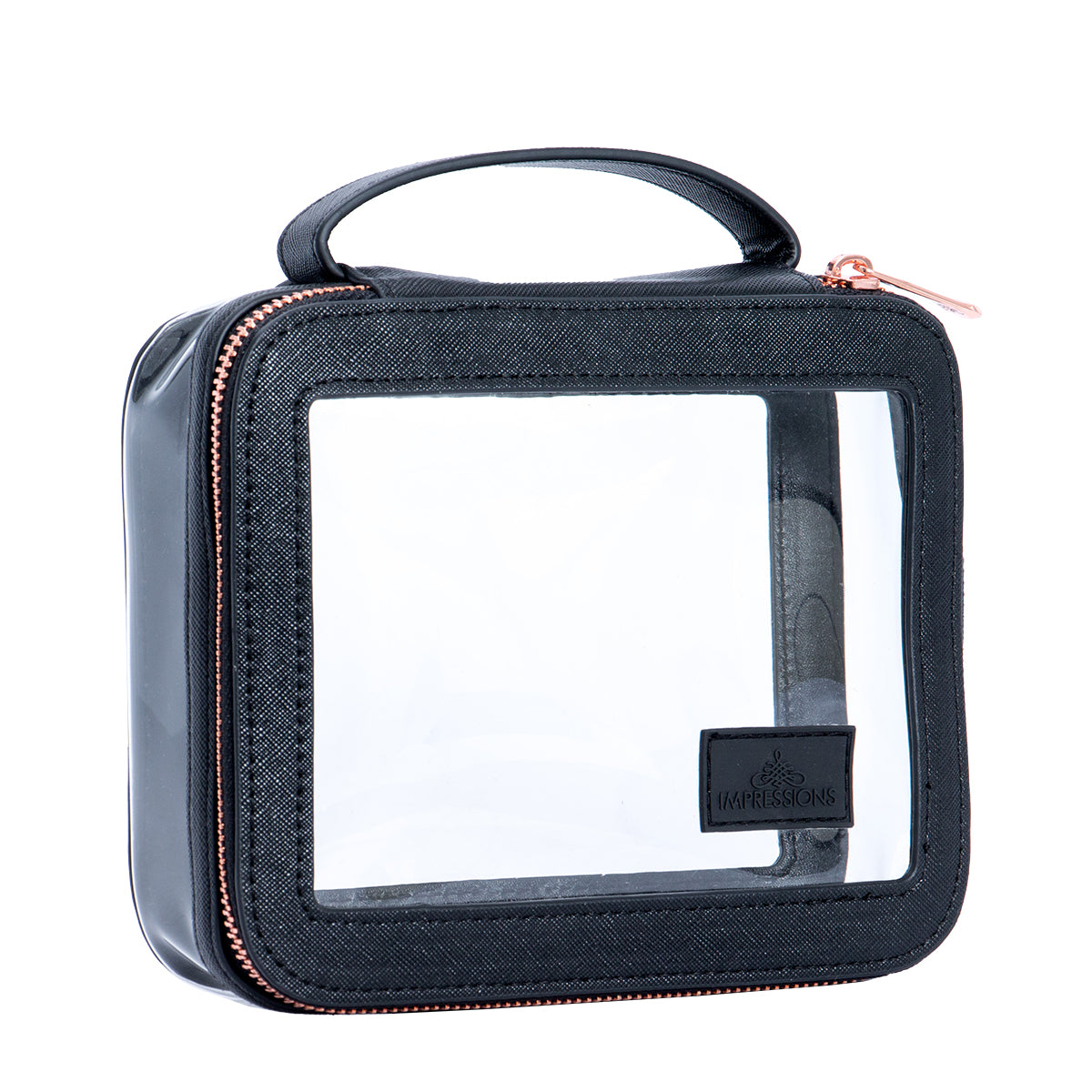 Santorini Mini Cosmetic Case in Black | 2.5 x 5.9 x 7.1 in | Impressions Vanity Co. | Aluminum/Glass