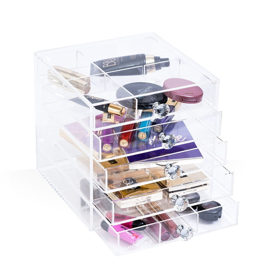 Sleek Rainbow Glitter Clear Acrylic Desk / Beauty Organizer – Aura