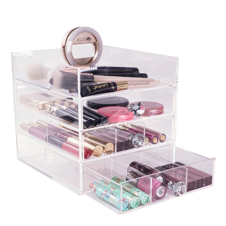 Medium Clear Diamond Makeup Organizer - (3 large / 4 small drawers