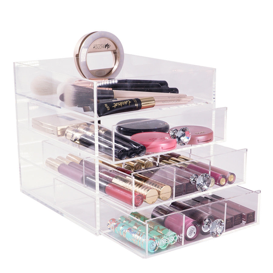 Smiling JuJu Acrylic Makeup Organizer, 8 Compartments, Pink, Size: Medium