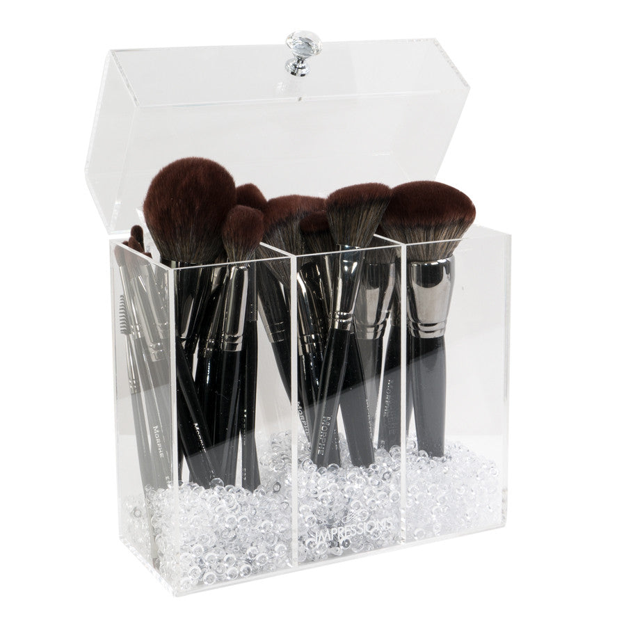Diamond Collection Acrylic Makeup Brush Display Holder in White | 9.84 x 9.84 x 8.66 in | Impressions Vanity Co. | Aluminum/Glass