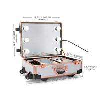 SlayCase® XLS Vanity Travel Train Case with Stand in White & Rose Gold Studded