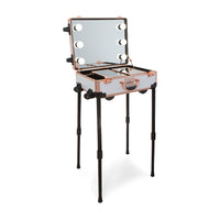 SlayCase® XLS Vanity Travel Train Case with Stand in White & Rose Gold Studded