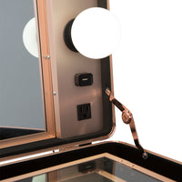 SlayCase® Pro Vanity Travel Train Case with Stand in White & Rose Gold Studded