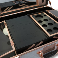 SlayCase® Pro Vanity Travel Train Case with Stand in White & Rose Gold Studded