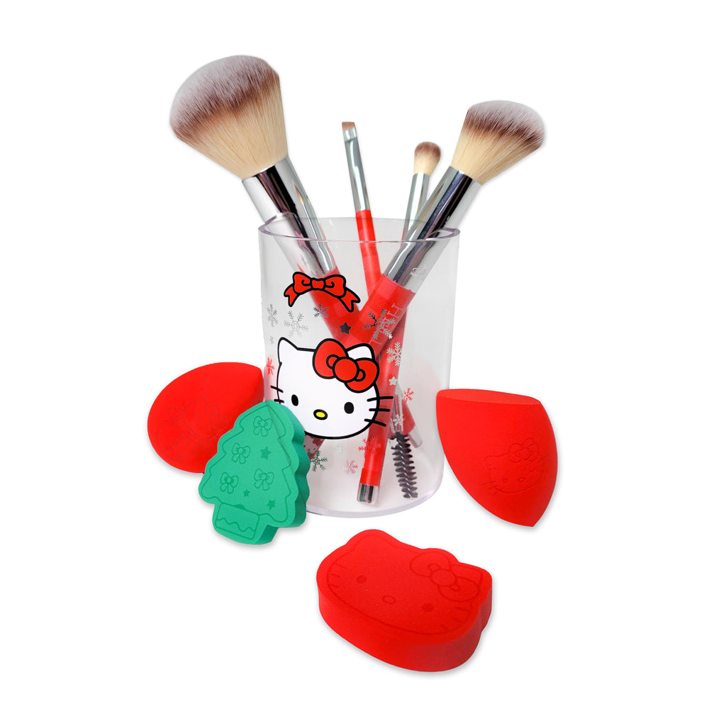 Hello Kitty Plumier De Maquillaje De 3 Pisos – Set Con 6 Sombras, 5 Brillos, 2 Brochas, Clips Y Pegatinas, Estuche De Aluminio Portátil, Regalo Infantil