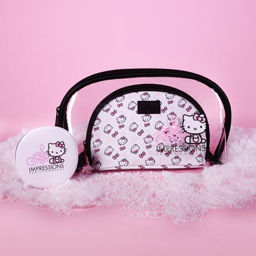 Impressions Vanity Hello Kitty Cosmetic Bag with Faux Leather, Travel Toiletry Bag with Inside Zipper Pockets, Waterproof Reusable Large Cosmetic