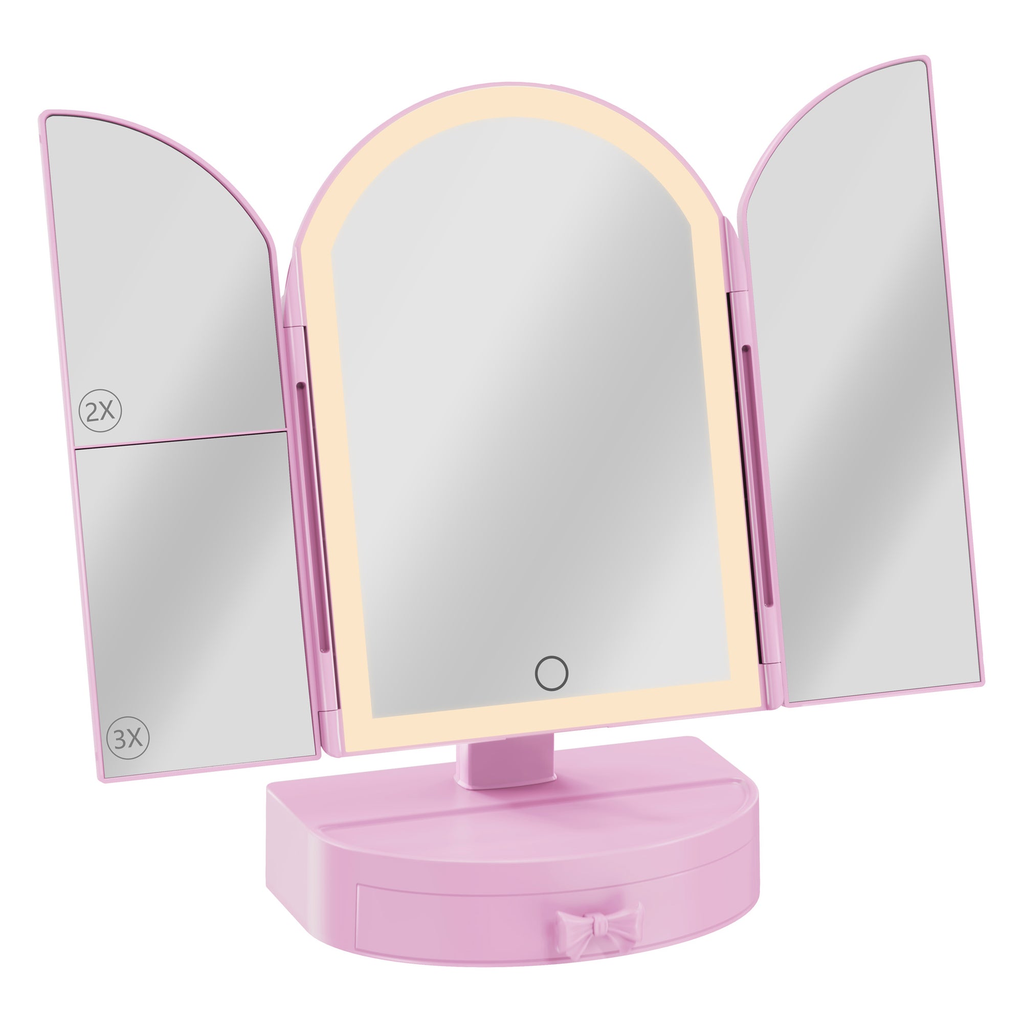 Darling Arch Trifold LED Tri-Tone Makeup Mirror With Drawer