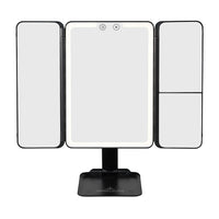 Flex Mini Trifold LED Makeup Mirror With Stand Black Front Open