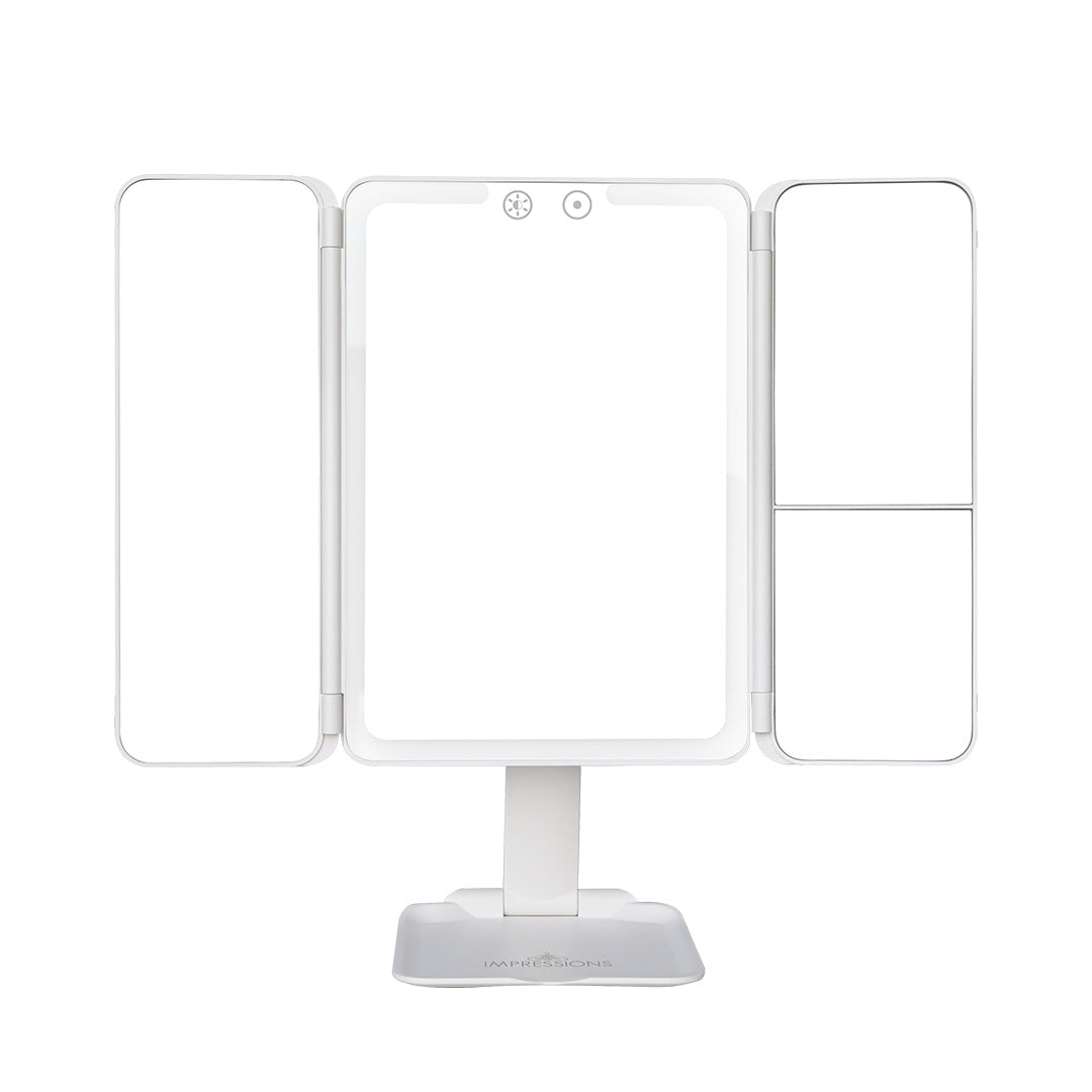 Flex Mini Trifold LED Makeup Mirror With Stand White Front