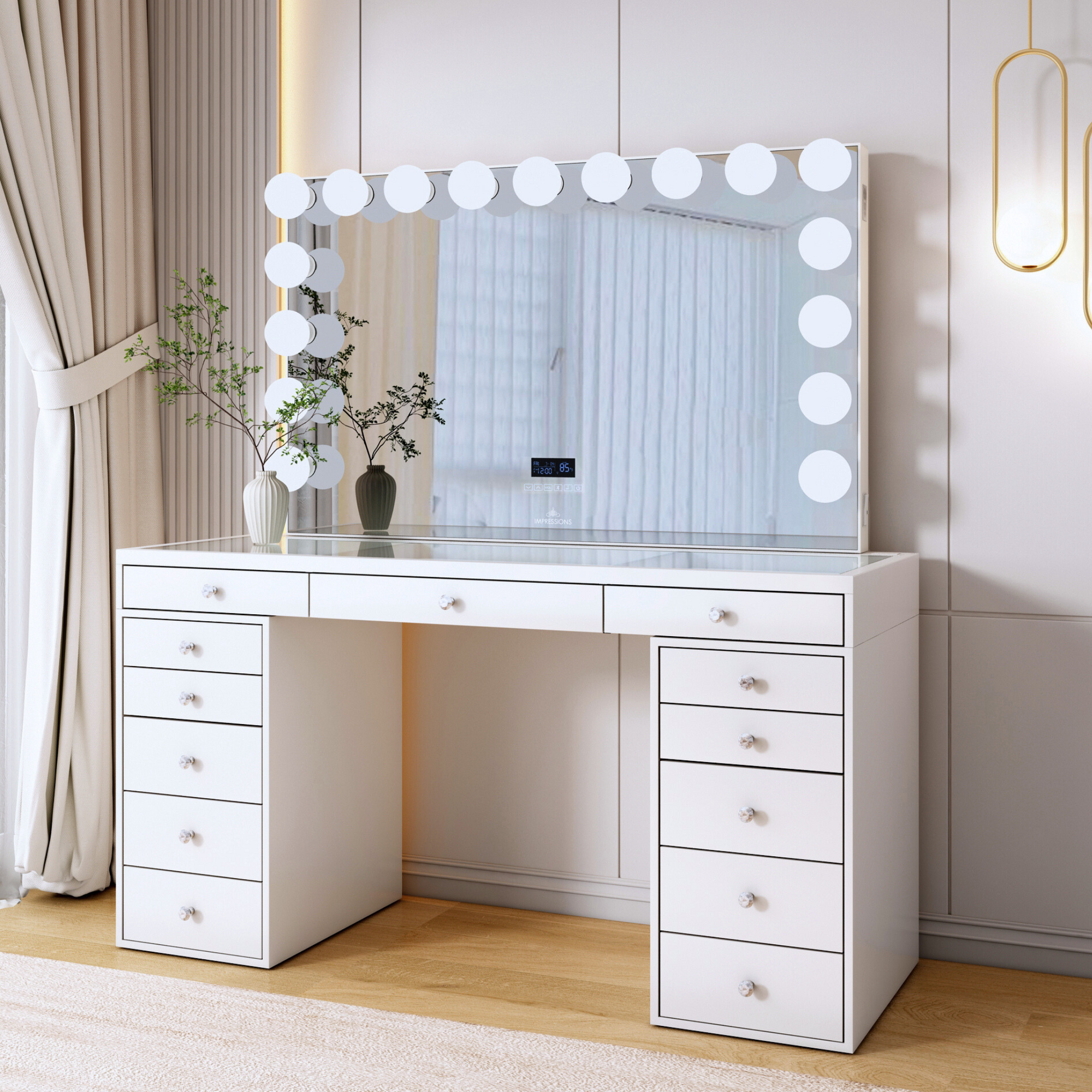Hollywood Glow Pro Max Vanity Mirror, White / Frosted LED Globe Bulbs (Cool White) Hollywood Glow Pro Max Vanity Mirror, White / Frosted LED Globe Bulbs (Cool White)