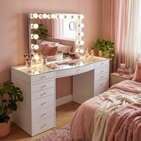 SlayStation® Contour Pro 2.0 Vanity Table w/ LED Light + Vanity Mirror Bundle