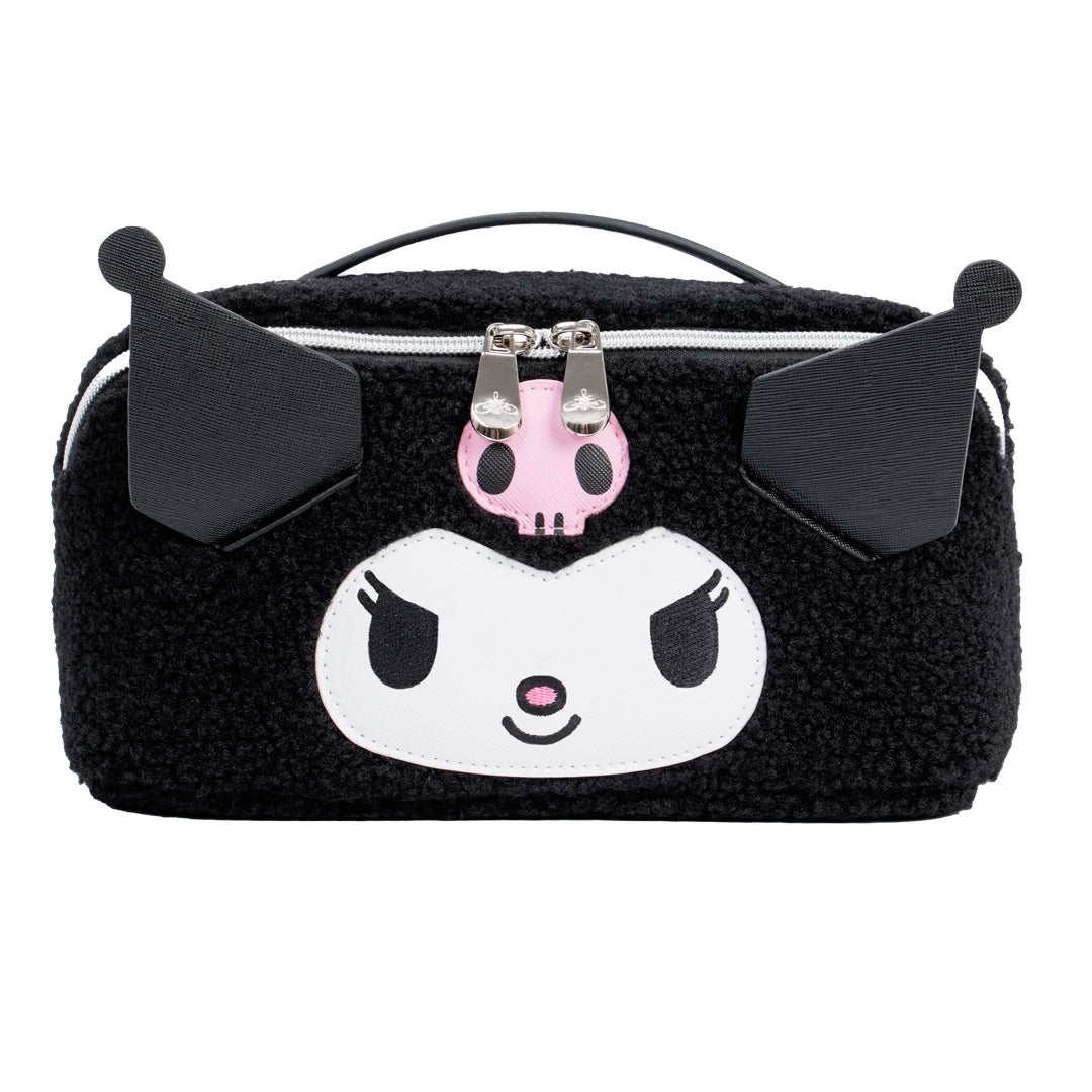 Impressions Vanity Kuromi Unfold Travel Makeup Bag, Opens Flat Cosmetic Bag with Dual Compartments, Black