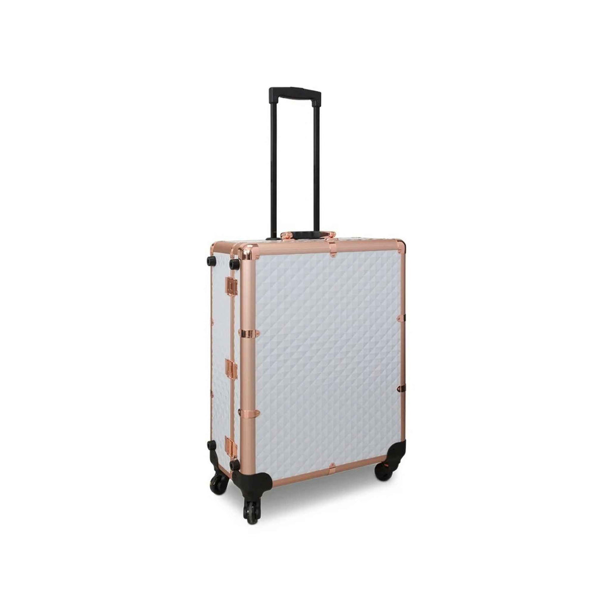 SlayCase® Pro Vanity Travel Train Case with Stand in White &amp; Rose Gold Studded