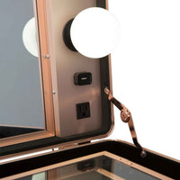 SlayCase® Pro Vanity Travel Train Case with Stand in White & Rose Gold Studded