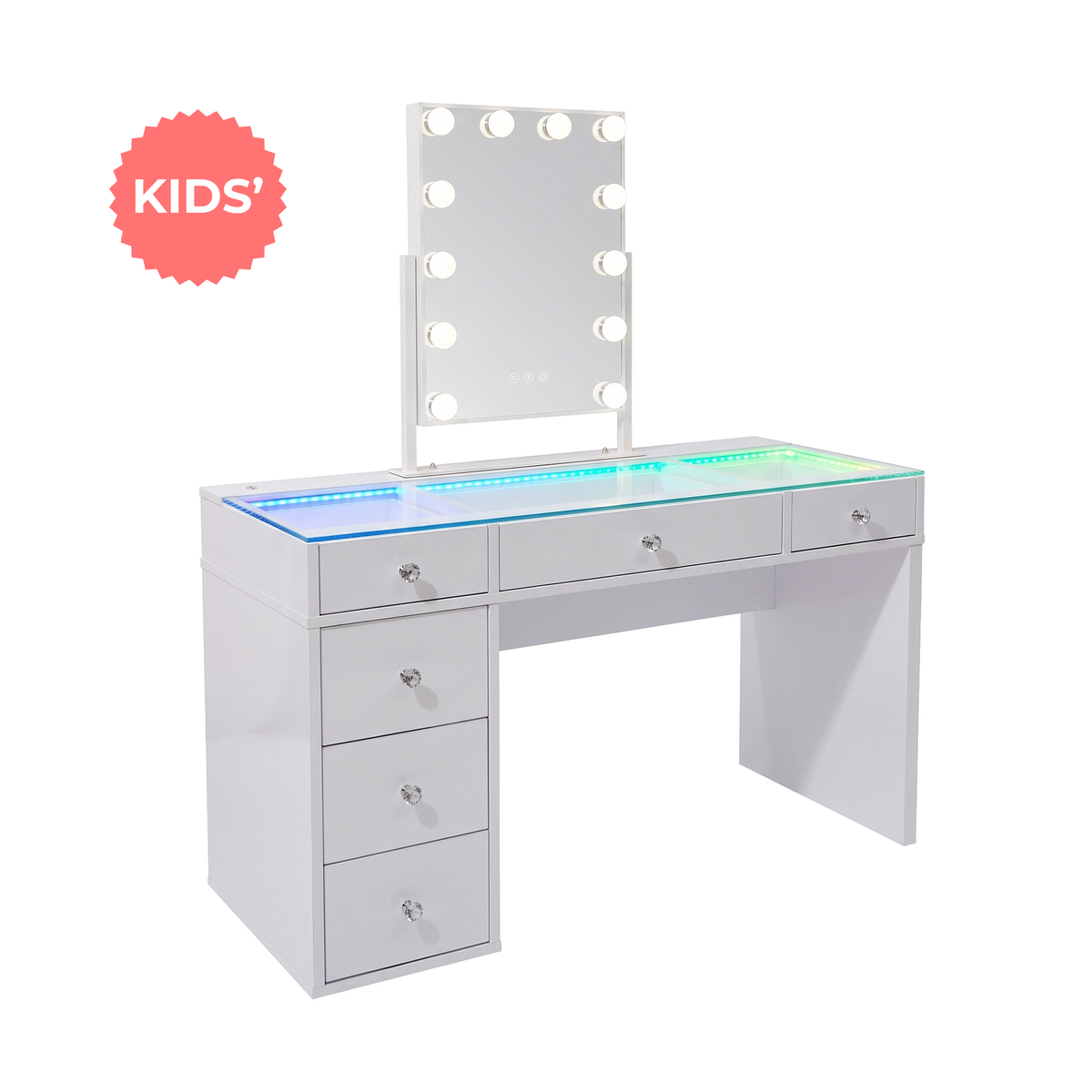 Kids' SlayStation Charlotte Vanity Table w/ RGB Light + Vanity Mirror Bundle