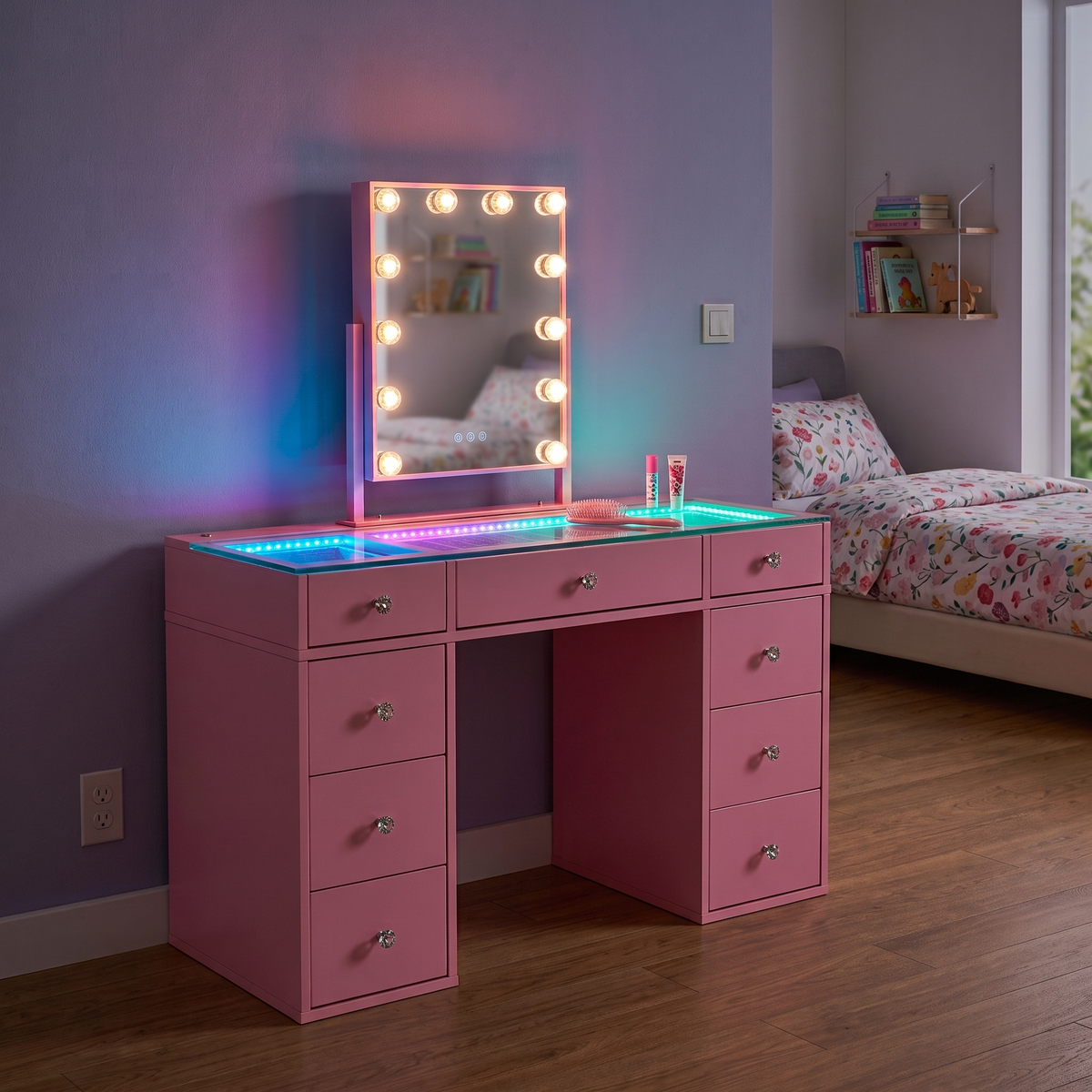 Kids' SlayStation Vanity Table w/ RGB Light + Vanity Mirror Bundle