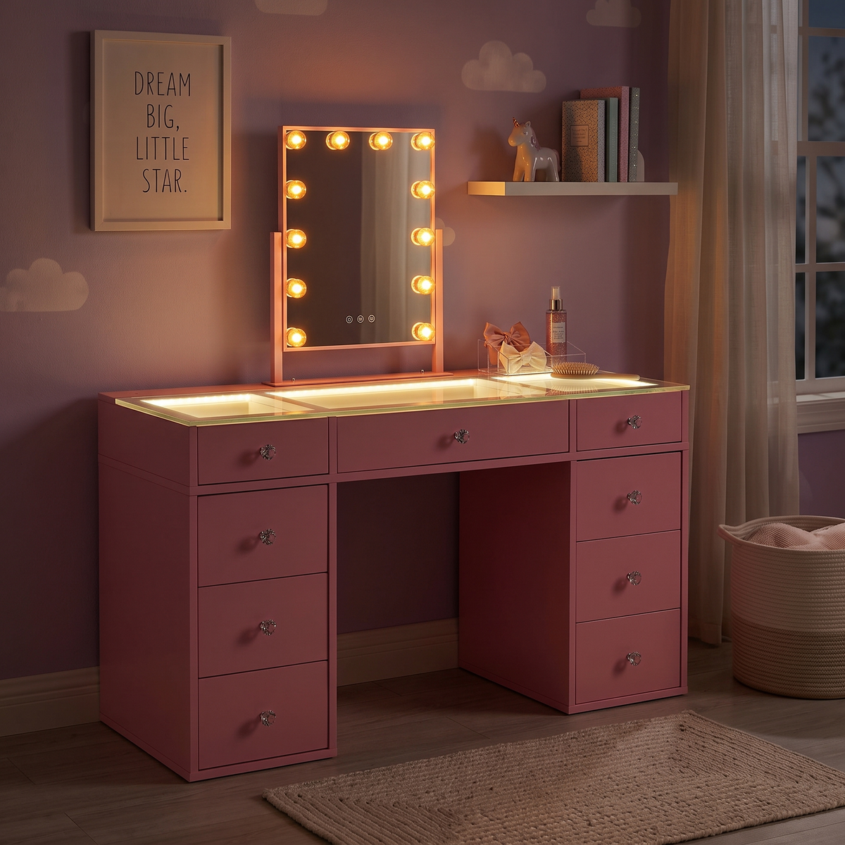 Kids' SlayStation Vanity Table w/ LED Light + Vanity Mirror Bundle