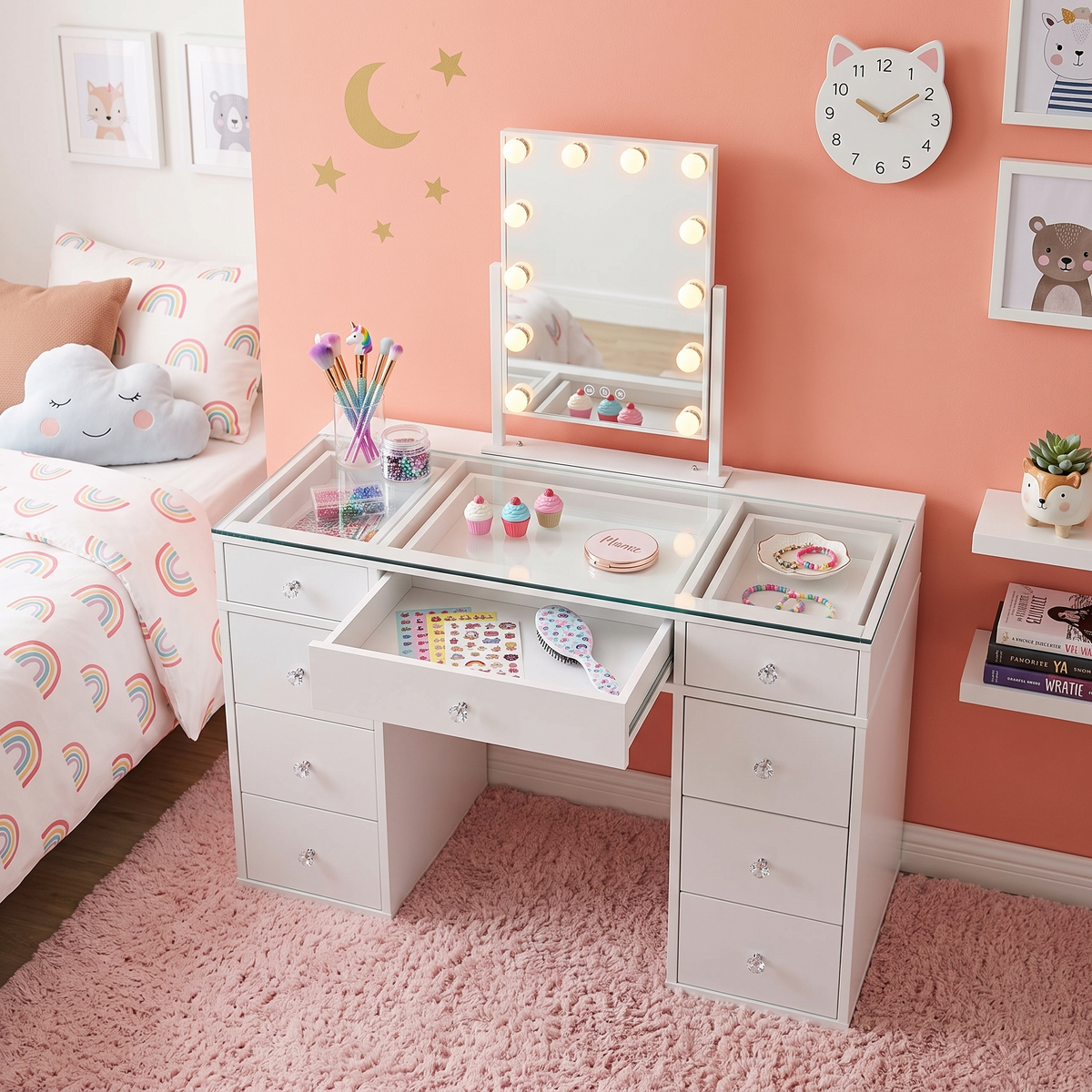 Kids' SlayStation Vanity Table w/ LED Light + Vanity Mirror Bundle