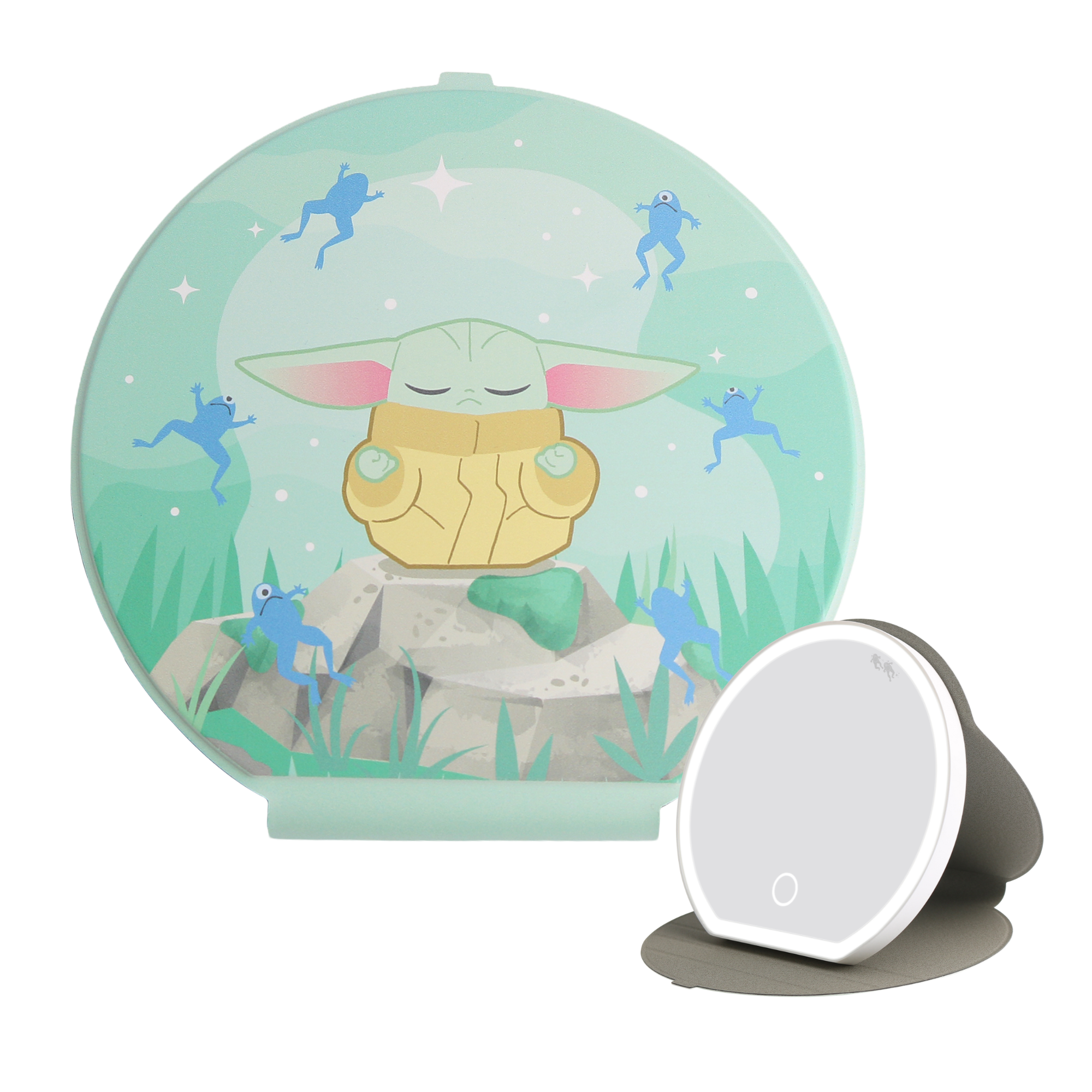 Grogu™ "Floating Frogs" Round Folio LED Makeup Mirror