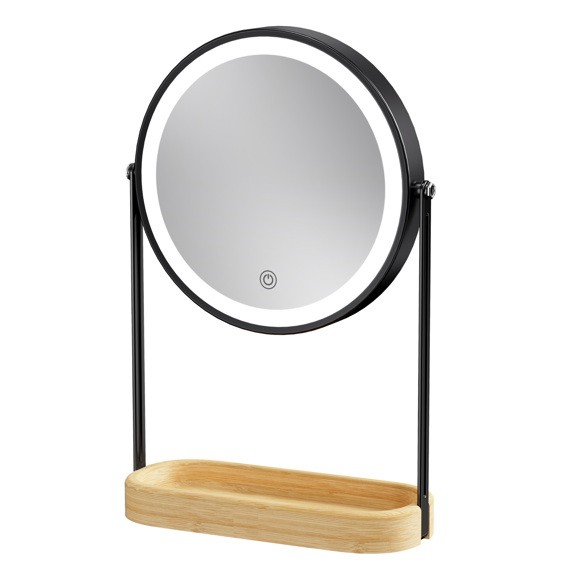 MirraLume Dual Sided LED Makeup Mirror w/ Bamboo Base