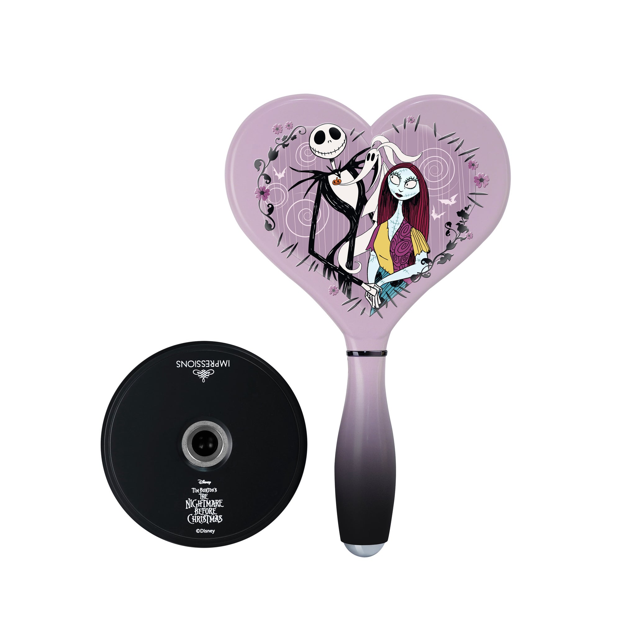 Jack Skellington & Sally LED Heart Handheld Makeup Mirror with Standing Base