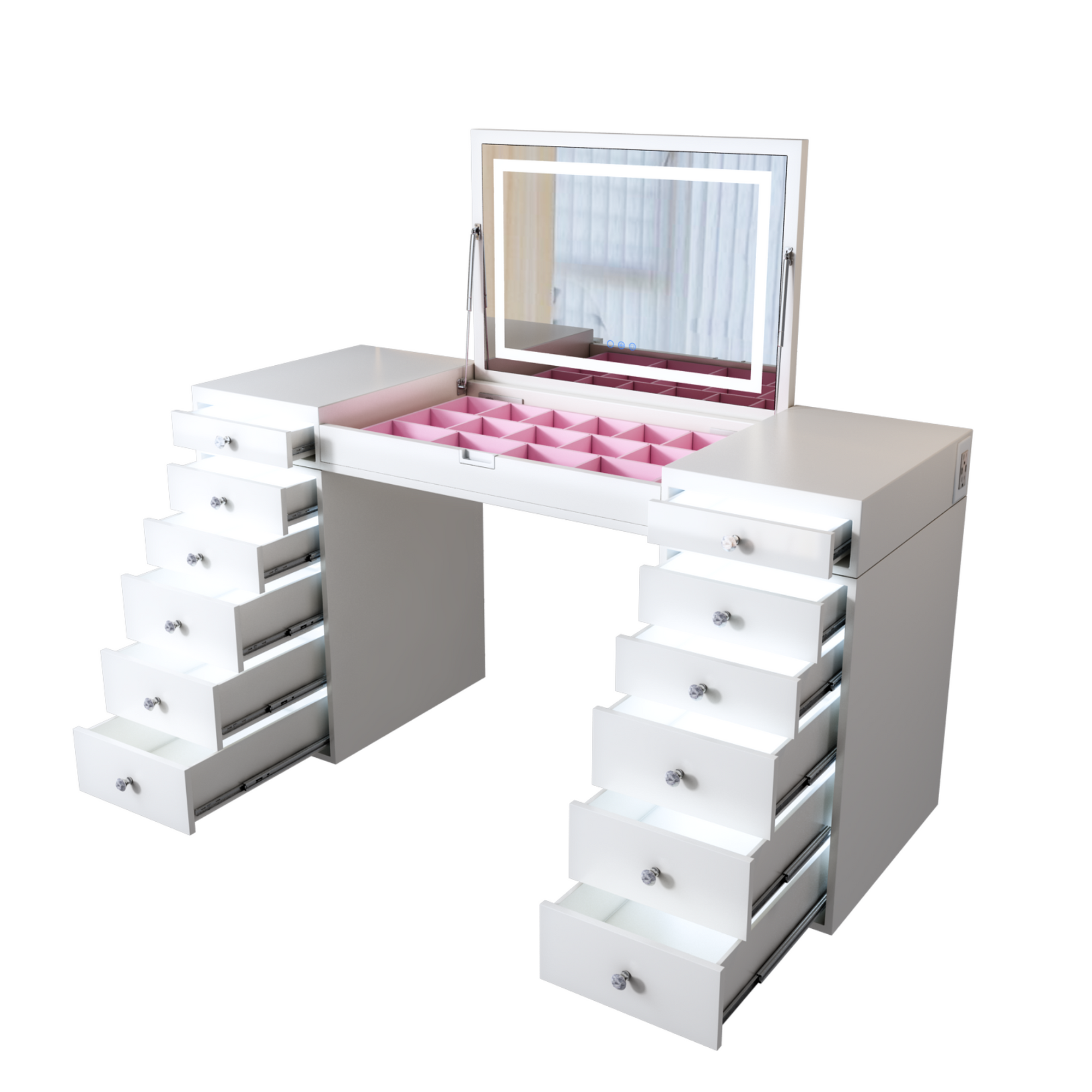 SlayStation® Madison Vanity Table w/ Flip Top LED Mirror • Impressions Vanity Co SlayStation® Madison Vanity Table w/ Flip Top LED Mirror • Impressions Vanity Co