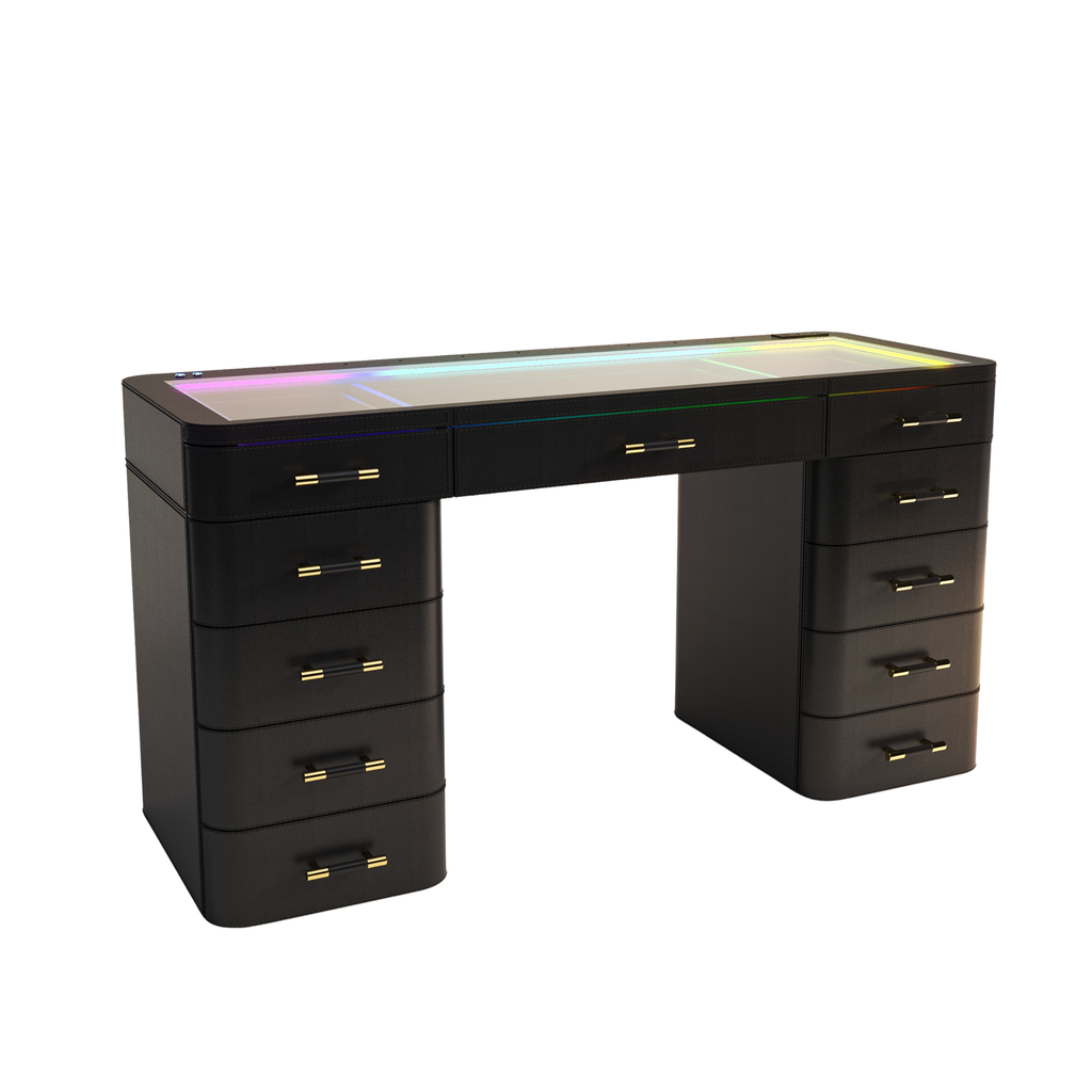 SlayStation Maison Faux Leather Premium Vanity Table w/ RGB Light   Impressions Vanity Co.