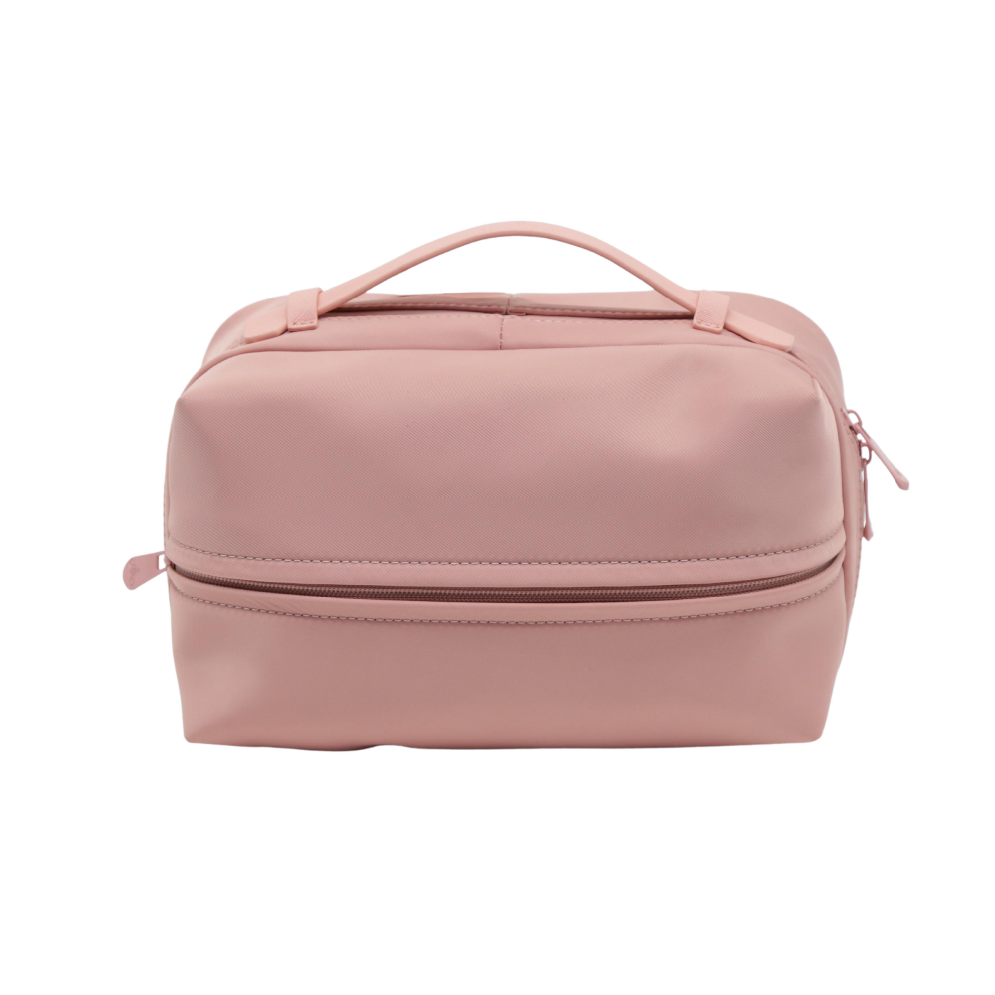 Impressions Vanity Mykonos Travel Makeup Bag with Faux Leather Top Handle, Double Zipper Closure Impressions Vanity Mykonos Travel Makeup Bag with Faux Leather Top Handle, Double Zipper Closure