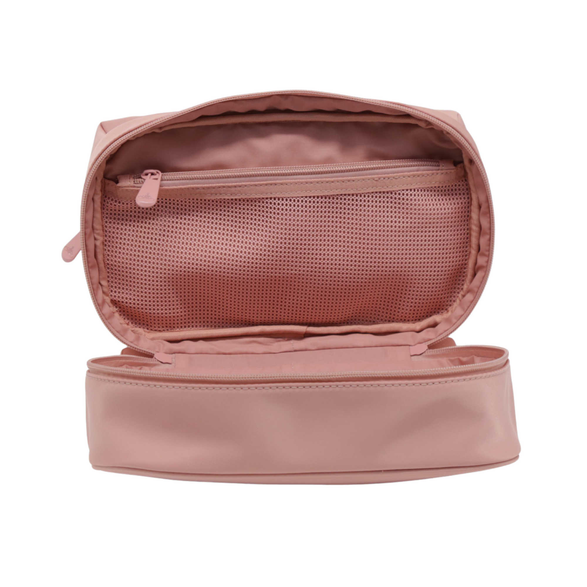 Impressions Vanity Mykonos Travel Makeup Bag with Faux Leather Top Handle, Double Zipper Closure Impressions Vanity Mykonos Travel Makeup Bag with Faux Leather Top Handle, Double Zipper Closure