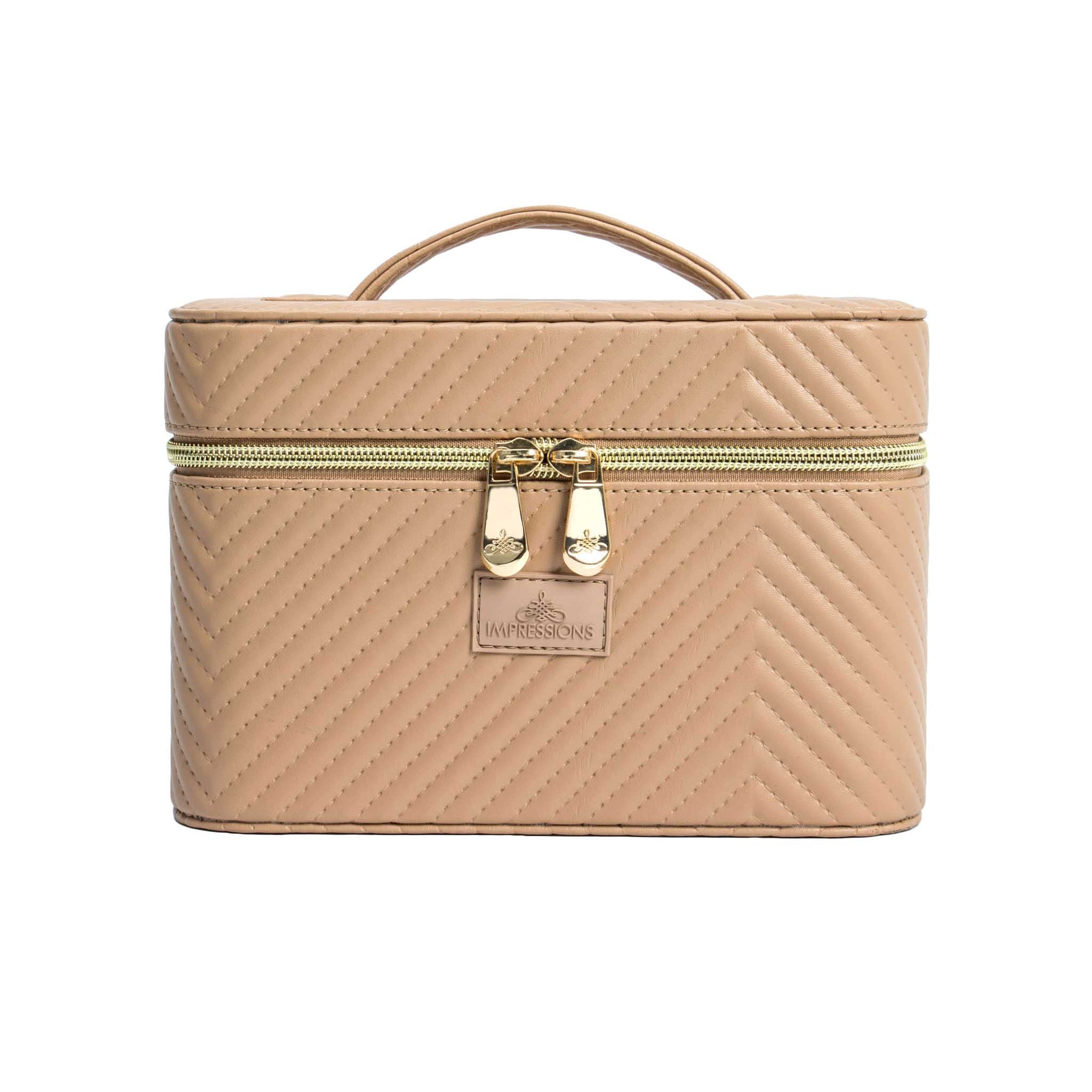 hard case travel makeup bag Impressions Vanity Odessa Train Case Makeup Bag with Removable Mirror, Double Zipper Closure