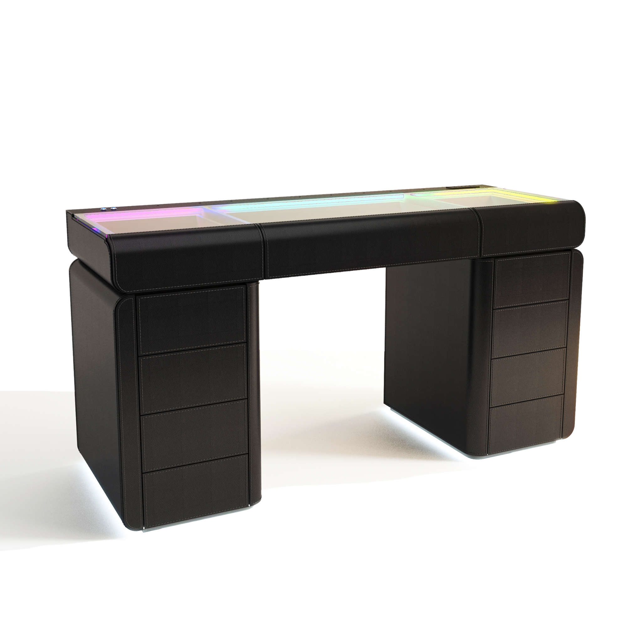 SlayStation Palazzo Faux Leather Vanity Table w/ RGB Light, Black SlayStation Palazzo Faux Leather Vanity Table w/ RGB Light, Black