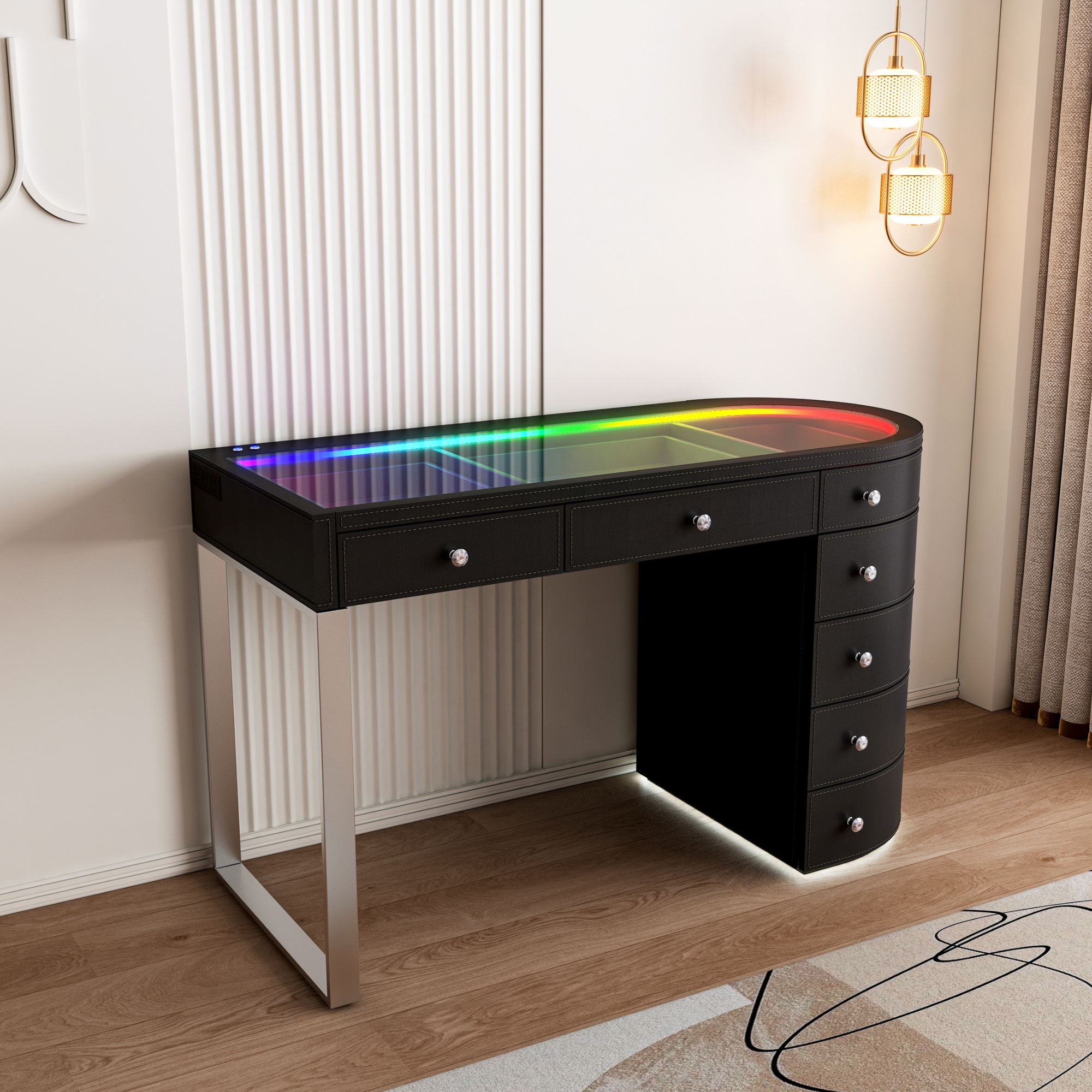 SlayStation® Skyra Faux Leather Premium Vanity Table w / RGB Light