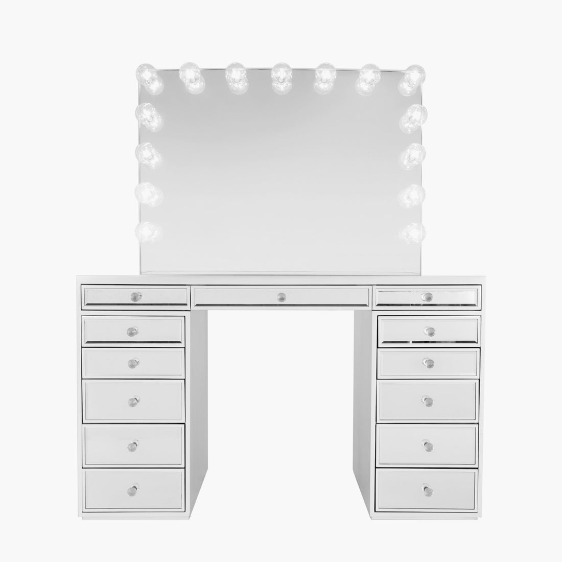 Hello Kitty SlayStation Vanity Table in Silver | 21.75 x 51.25 in | Impressions Vanity Co. | Aluminum/Glass