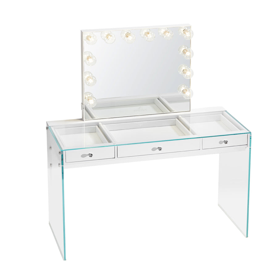 Clear glass deals top vanity table