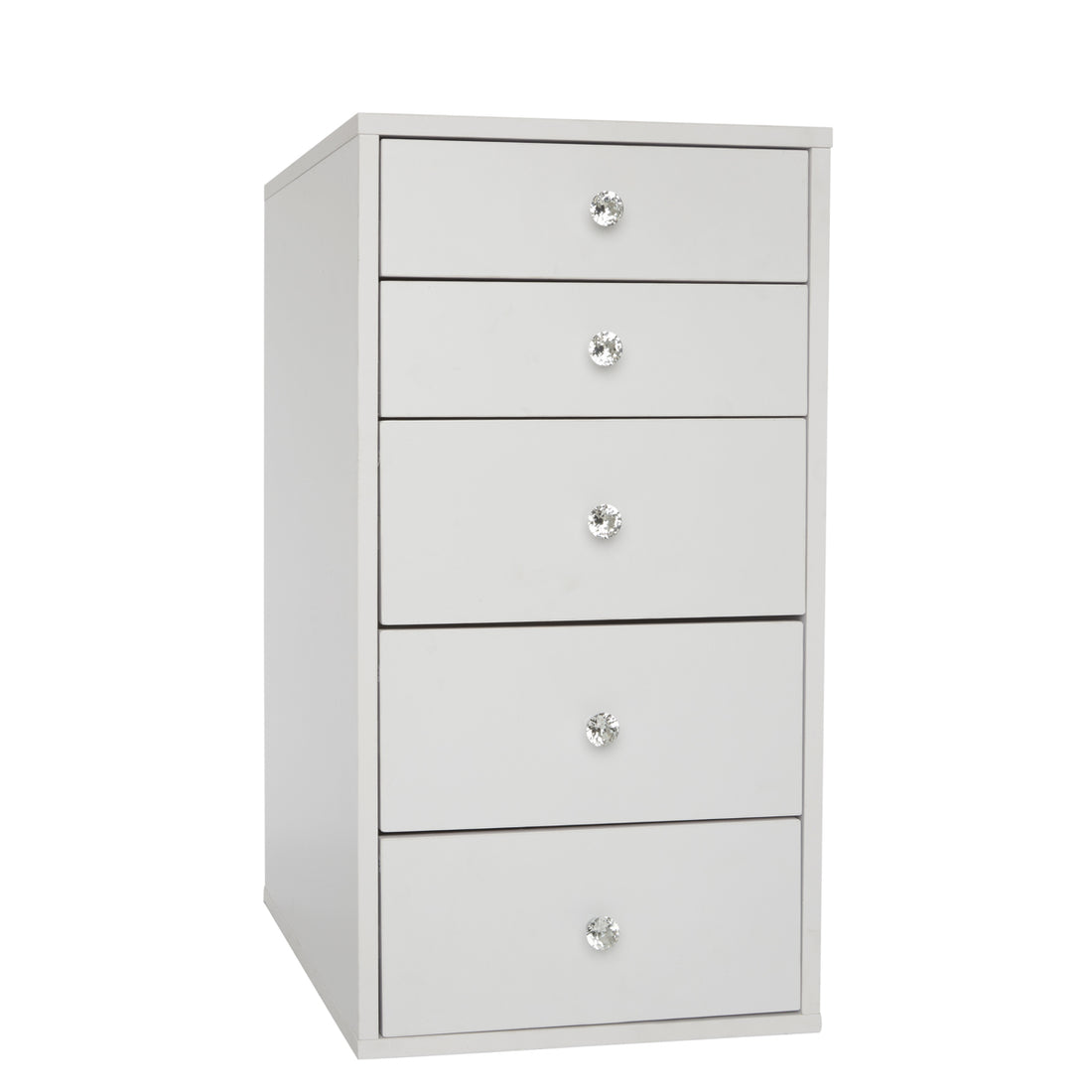 SlayStation 5-Drawer Makeup Vanity Storage Unit in Bright White | 14.25 x 22.375 x 14.25 in | Impressions Vanity Co. | Aluminum/Glass