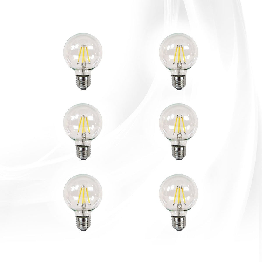 Clear LED Filament G25 Globe Bulbs 6-Pack, Dimmable, Bright White