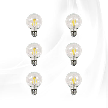 Clear LED Filament G25 Globe Bulbs 6-Pack, Dimmable, Bright White